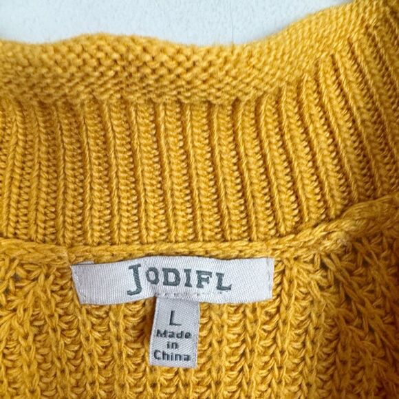 JODIFL | Mustard Yellow Cold Shoulder Turtleneck Sweater Lace Up Women’s Size L - Picture 6 of 8